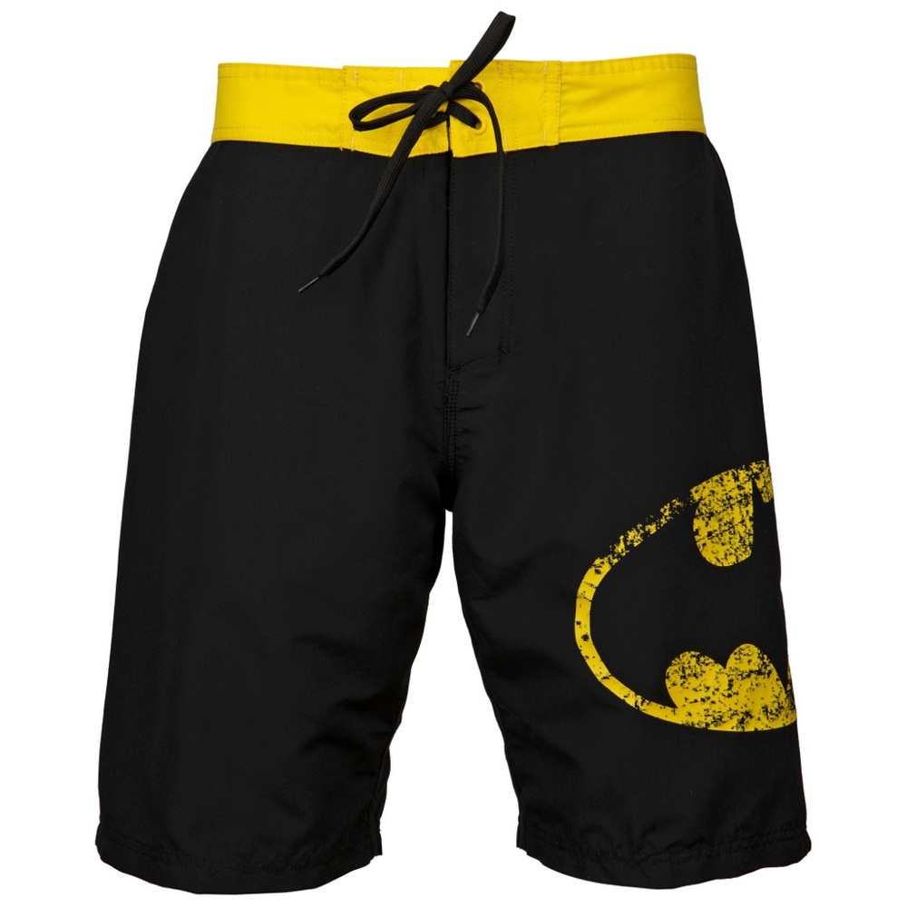 Batman Black Swim Board Shorts with Yellow Waistband and Logo